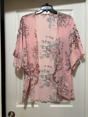 Sheer Pink Floral Kimono Cardigan